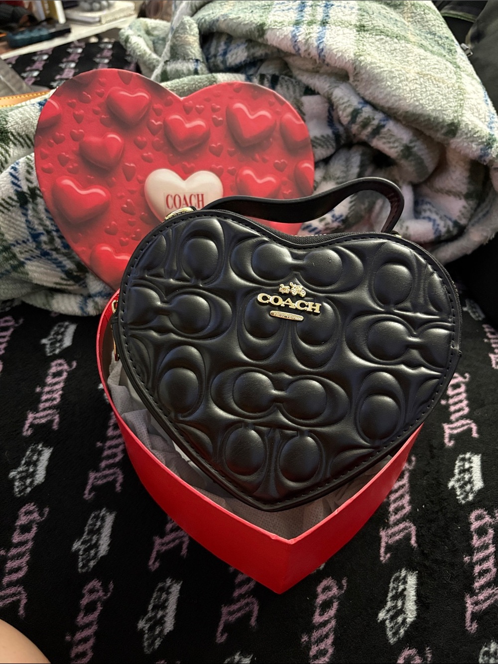 Coach Black Quilted Heart-Shaped Leather Crossbody